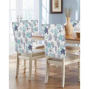 Blue Grey Coastal Chair Covers - 4 Pcs Dining Room Chair Back Covers, Nautical Beach Chair Slipcovers, Sea Turtle Coral Removable Chair Protectors Covers for Kitchen/Banquet/Party 19"x20"