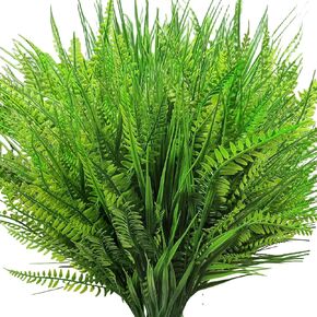 22 pcs Artificial Plants Outdoor, Artificial Ferns Outdoor Fake Plants UV Resistant, Outdoor Artificial Fall Flowers Plastic Fake Mums Faux Flowers Shrubs for Porch Garden Yard Window Box (Brown)