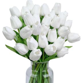 30 Pcs Mixed Color Tulips Artificial Flowers - 13" Height Real Touch PU Tulip Stems in 6 Assorted Colors for DIY Bouquets, Wedding, Mother's Day, Easter Day, Spring Themed Favors, Home Cemetery Decor