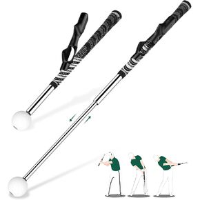 Golf Grip Swing Trainer Aid: Golf Speed Practice Club With Click - Retractable Stick Indoor Training Warm Devices Up Flexible Telescopic Short Tempo Sound Release With Grip Trainer Attachment（black）
