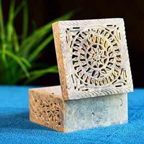 Hashcart Marble Jewelry Box Small Decorative Box Tarot Box Stash Box |Size- 4" x 4" x 2"| Handcarved Soapstone Box Use as Jewelry Tray Ring Dish Ring Holder in Kuwait