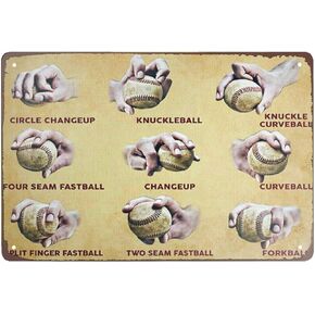 Baseball Pitching Grips and Baseball Skills tin Signs Vintage bar Cafe Garage Home Wall Decoration Baseball Sign 8x12 inch