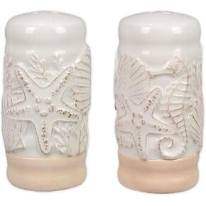 The Bridge Collection Ceramic Coastal Salt and Pepper Shakers - Seashell Beach Themed Salt and Pepper Shakers - Kitchen Tabletop Decor for Coastal, Beach Tropical Home Decor