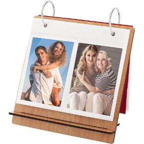 AHANDMAKER 4x3 Inch Wooden Flip Photo Album, Photo Frames for Desk Wooden Cover Scrapbook DIY Binder Photo Album Desktop Displaying Frame Picture Book for Wedding Family Graduation Travel - 100Pockets