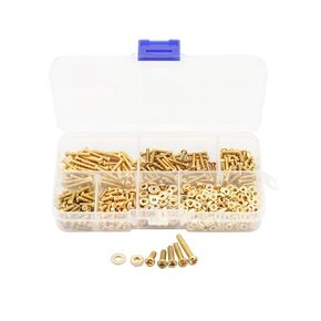 LBY 600pcs M2.5 Machine Screws(Truss Head), Phillips Pan Head Bolts Nuts Flat Washers, Copper(Yellow)