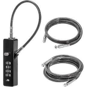 Hedume Cable Locks with Combination, Steel Cable Rope 4-Digit Combination Lock with 3 Cables, Resettable Code, Keyless Padlock for Lockers, File Cabinets, Wardrobes, Refrigerator Door, Bikes, Fences