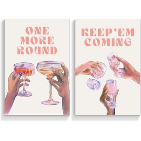 foefvpeft Funky Bar Cart Decor Aesthetic Canvas Wall Art, 2 Piece 12x16in Trendy Vintage Pink Cocktail Cheers Posters, Liquor Champagne Alcohol Prints Preppy Home Bar Accessories Unframed