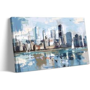 Lnzinro Chi Skyline Wall Art Prints USA City Building Panoramic Poster Framed City Paintings Wall Decor Pictures 12x18 inches