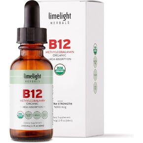 Organic Vitamin B12 Sublingual Drops, Extra Strength 5000 mcg Methylcobalamin, No Additives, Vegan Liquid B12 – Supports Energy Production, Nervous System Health, 2 fl oz Made in USA