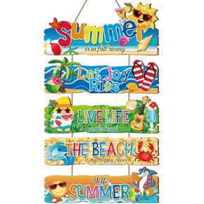 5 Pcs Beach Decorations for Home Hello Summer Door Sign Welcome Beach Decor Beach Signs Sea Wooden Beach Wall Hanging Decor Sign for Outdoor Indoor Porch Home Office Summer Decorations