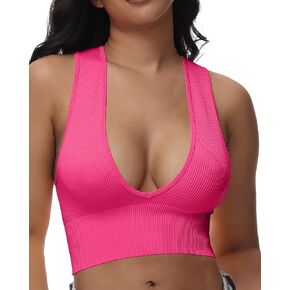 Deep Plunge Ribbed Tank Top Pack for Woman V Neck Seamless Racebacker Sexy Sleeveless Crop Top Set