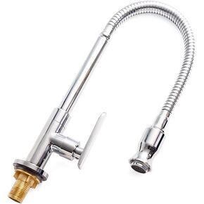 Inchant 360 Degree Swivel Spout Pull Down Flexible Spray Kitchen Taps Single-Tube Vanity Vessel Cold Water Faucet Chrome Finish Stainless Steel Bathroom Kitchen Sink Faucet Single Handle Wall Mount