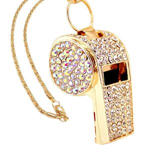 Whistle, Metal Crystal Rhinestone Whistle,Bling Whistle,Shining Whistle with Chain for Referees/Coaches/Teachers/Polices/Training(Gold)…