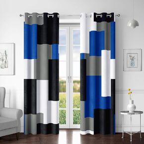 Red Black 100% Blackout Curtains for Bedroom 84 inch Length 2 Panels Set White Grey Abstract Geometric Black Out Curtains Thermal Insulated Room Darkening Window Drapes for Living Room, 52Wx84L