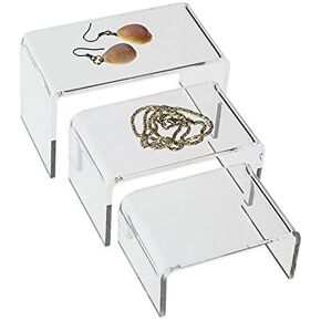 SourceOneOrg 3 Clear Acrylic Jewelry Risers Showcase - Small