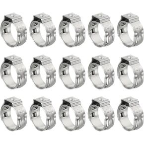 PATIKIL 60 Pack 17/32" Cinch Clamp Rings, 304 Stainless Steel 13.7-16.2mm Single Ear Crimp Rings for Tubing Pipe Fitting Connections, Silver Tone