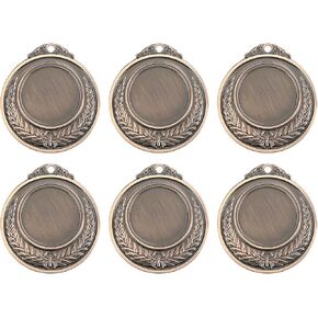 PATIKIL Blank Award Medals, 6 Pcs Round Flat Metal Medals with Wheat Pattern Alloy Award Pendant for Competitions Sports Meetings Party, Silver