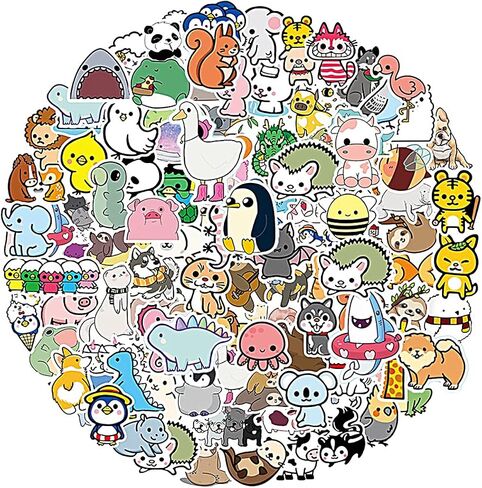 Cute Animal Stickers 100Pcs,SPRT Vinyl Waterproof Cartoon Animal Stickers for Water Bottle,Water Bottle Sticker Decal for Kids Boys Girls Teens Adults in Saudi Arabia