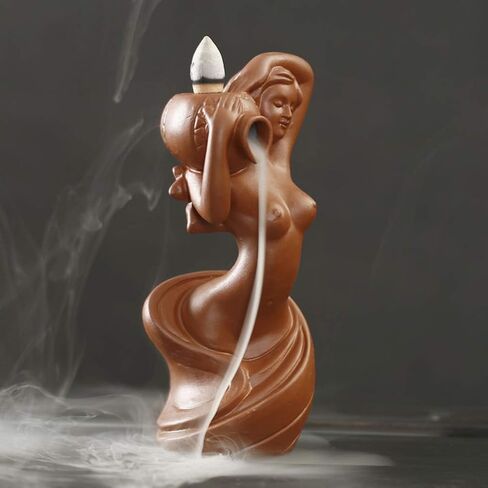 Backflow Incense Burner Waterfall Incense Holder Ceramic Bathing Lady Statue Cone Sticks Stand Aroma Furnace Ornament for Home Yoga Reading Room Decor in Saudi Arabia