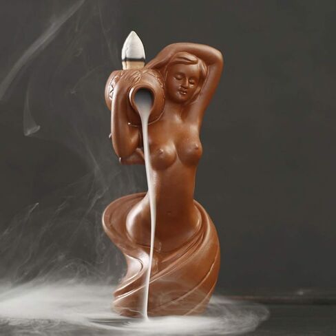 Backflow Incense Burner Waterfall Incense Holder Ceramic Bathing Lady Statue Cone Sticks Stand Aroma Furnace Ornament for Home Yoga Reading Room Decor in Saudi Arabia