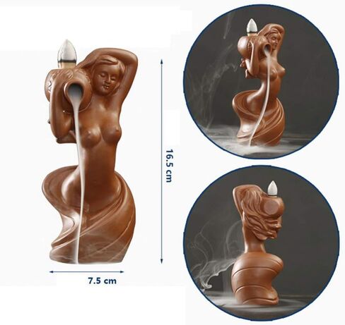 Backflow Incense Burner Waterfall Incense Holder Ceramic Bathing Lady Statue Cone Sticks Stand Aroma Furnace Ornament for Home Yoga Reading Room Decor in Saudi Arabia