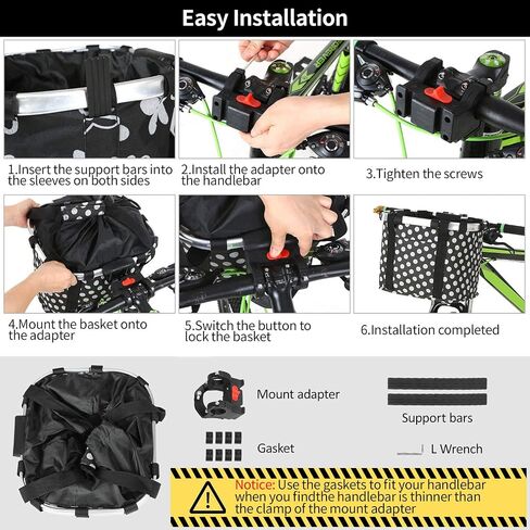 CZXJKKL Bike Basket, Foldable Small Pet Cat Dog Carrier Front Removable Bicycle Handlebar Basket Quick Release Easy Install Detachable Cycling Bag Mountain Picnic Shopping in Saudi Arabia