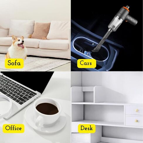 Mini Vacuum Cleaner for Car, Home, and Office - Car Vacuum Portable Cordless - Handheld Vacuum Cordless - 120W, Rechargeable, Strong Suction, HEPA Filter, LED Light, With Multiple Attachments in Saudi Arabia