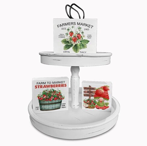 الفراولة صندوق خشبي علامات 3 قطع مزرعة الفراولة موضوع علبة متدرجة علامات الخشب ديكور التوت الأحمر علامات كتلة خشبية مجموعة الجدول محور الديكور لمكتب الرف المنزل in Kuwait