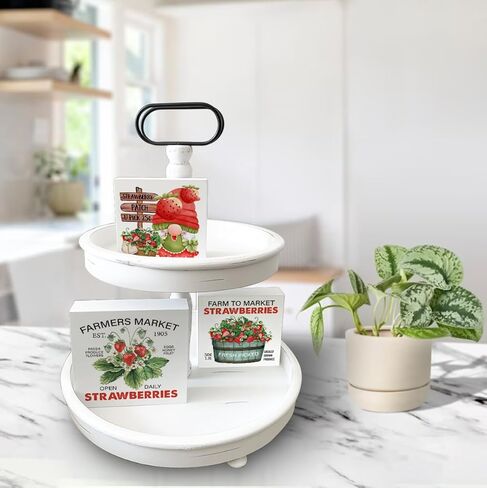 الفراولة صندوق خشبي علامات 3 قطع مزرعة الفراولة موضوع علبة متدرجة علامات الخشب ديكور التوت الأحمر علامات كتلة خشبية مجموعة الجدول محور الديكور لمكتب الرف المنزل in Kuwait