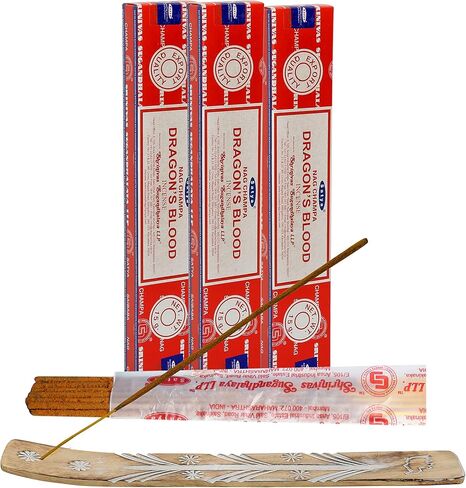 أعواد بخور دم ساتيا دراجون، عطور ساتيا ساي بابا 15 جم × 3 (45 جم) مع حزمة حامل بخور راجسي، بخور ساتيا ناج شامبا الطبيعي in Kuwait