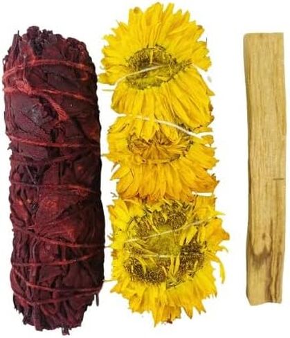 Sage Smudge Kit for cleansing home and negative energy, Smudging Kit of Dragon Blood, Sunflower w/White Sage, & Palo Santo in Kuwait