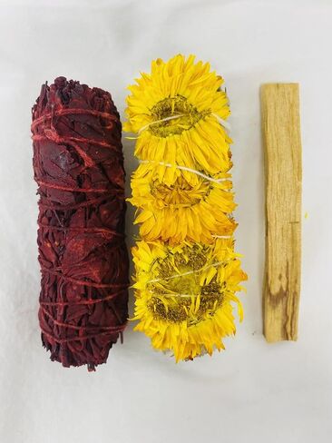 Sage Smudge Kit for cleansing home and negative energy, Smudging Kit of Dragon Blood, Sunflower w/White Sage, & Palo Santo in Kuwait