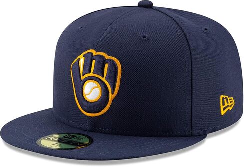 New Era 59Fifty Hat Milwaukee Brewers Glove Navy Blue Alt2 Fitted Cap (7 in Saudi Arabia