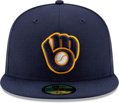 New Era 59Fifty Hat Milwaukee Brewers Glove Navy Blue Alt2 Fitted Cap (7 in Saudi Arabia