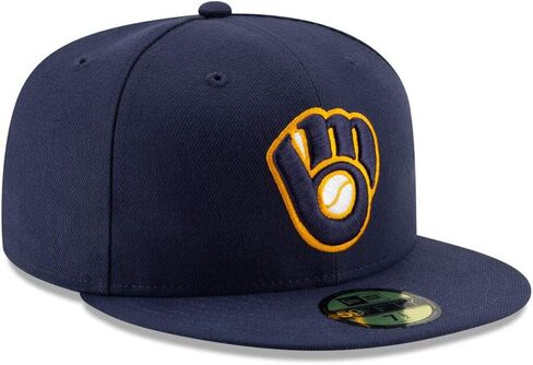New Era 59Fifty Hat Milwaukee Brewers Glove Navy Blue Alt2 Fitted Cap (7 in Saudi Arabia