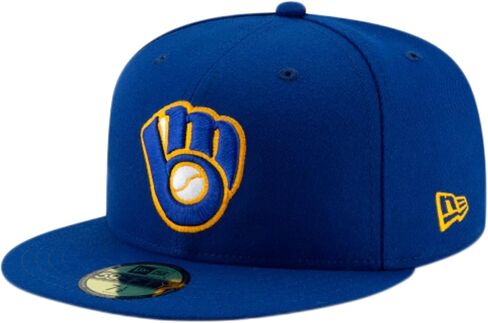 New Era 59Fifty Hat Milwaukee Brewers Glove Navy Blue Alt2 Fitted Cap (7 in Saudi Arabia
