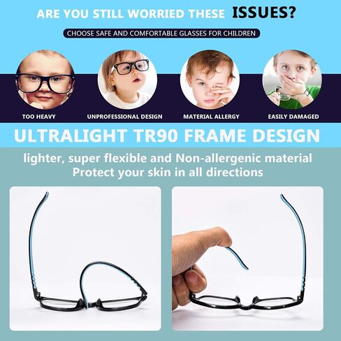 FONHCOO Blue Light Blocking Glasses for Kids, Computer Gaming Glasses for Boys and Girls Age 3-15 with Anti Glare & Eyestrain & Blue Ray (Black Blue) in Saudi Arabia