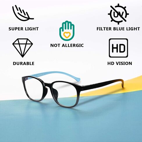 FONHCOO Blue Light Blocking Glasses for Kids, Computer Gaming Glasses for Boys and Girls Age 3-15 with Anti Glare & Eyestrain & Blue Ray (Black Blue) in Saudi Arabia