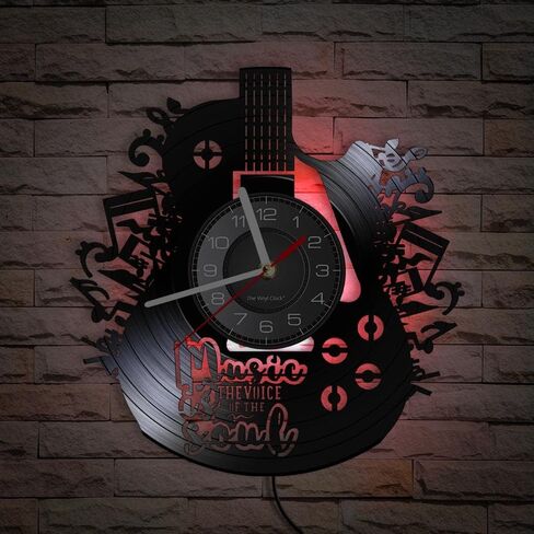 Music Wall Clock, 7 Colors Luminous 12'' Guitar Vinyl Wall Clock Silent Non Ticking, LED Night Light Music Instrument Rock N Roll Wall Clock for Men Gifts in Saudi Arabia