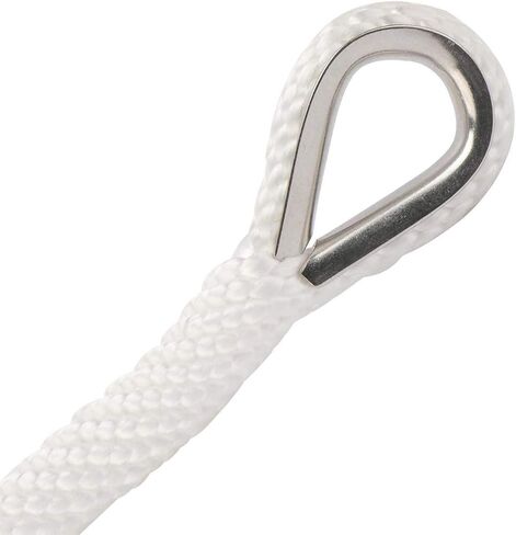 NovelBee 1/2" x 200' Premium Solid Braid MFP Anchor Line,Best Polypropylene Rope with Stainless Steel Thimble (White) in Kuwait