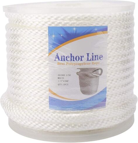 NovelBee 1/2" x 200' Premium Solid Braid MFP Anchor Line,Best Polypropylene Rope with Stainless Steel Thimble (White) in Kuwait
