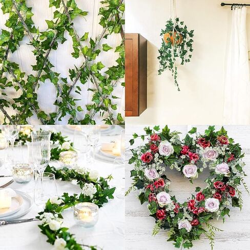 38Pack Fake Ivy Garlands Leaves Artificial Vines Faux Green Hanging Plants for Bedroom Wall House Decor Outdoor Wedding Photography Backdrops, Non-discoloring (Green) in Kuwait
