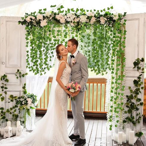 38Pack Fake Ivy Garlands Leaves Artificial Vines Faux Green Hanging Plants for Bedroom Wall House Decor Outdoor Wedding Photography Backdrops, Non-discoloring (Green) in Kuwait