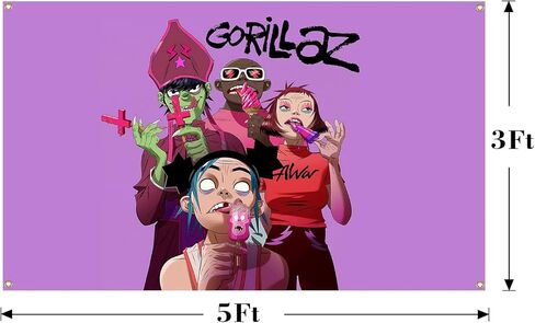 AuLYn The Band Gorillaz نسيج ألبوم الموسيقى غطاء نسيج 3x5Ft نسيج غرفة الفن ديكور نسيج الزينة الجدار شنقا الهدايا للمراهقين غرفة نوم غرفة المعيشة، الأرجواني in Kuwait