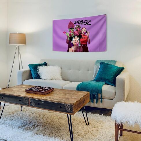 AuLYn The Band Gorillaz نسيج ألبوم الموسيقى غطاء نسيج 3x5Ft نسيج غرفة الفن ديكور نسيج الزينة الجدار شنقا الهدايا للمراهقين غرفة نوم غرفة المعيشة، الأرجواني in Kuwait