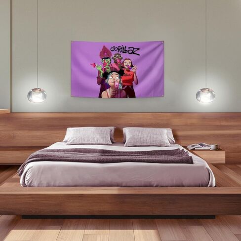AuLYn The Band Gorillaz نسيج ألبوم الموسيقى غطاء نسيج 3x5Ft نسيج غرفة الفن ديكور نسيج الزينة الجدار شنقا الهدايا للمراهقين غرفة نوم غرفة المعيشة، الأرجواني in Kuwait