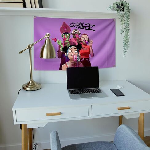 AuLYn The Band Gorillaz نسيج ألبوم الموسيقى غطاء نسيج 3x5Ft نسيج غرفة الفن ديكور نسيج الزينة الجدار شنقا الهدايا للمراهقين غرفة نوم غرفة المعيشة، الأرجواني in Kuwait