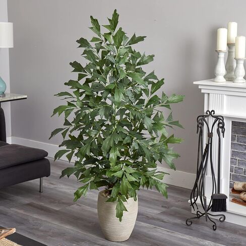 Nearly Natural 5’ Fishtail Palm Tree in Sand Colored Planter Artificial Plant, 27" D x43 W x5 Ft, Green in Saudi Arabia