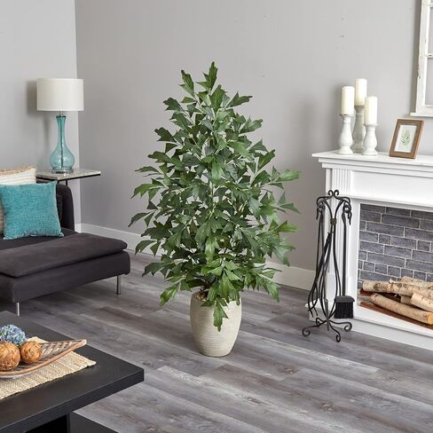 Nearly Natural 5’ Fishtail Palm Tree in Sand Colored Planter Artificial Plant, 27" D x43 W x5 Ft, Green in Saudi Arabia