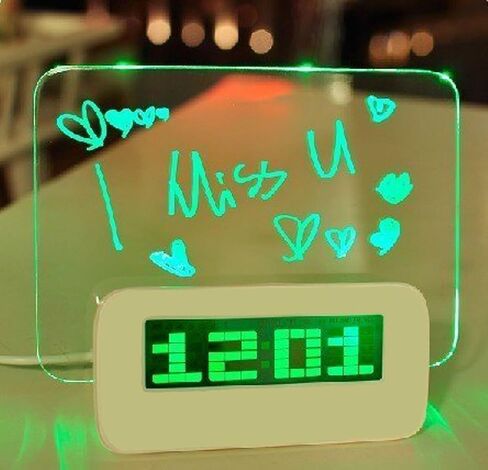 ساعة منبه رقمية، لوحة رسائل فلورسنت LED مضيئة، تقويم LCD مع 4 منافذ شحن USB، إضاءة ليلية تعمل بالبطارية (أزرق 1) in Saudi Arabia